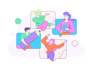 Flat vector illustration of business people operating work scene
