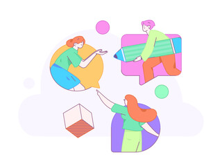 Flat vector illustration of business people operating work scene
