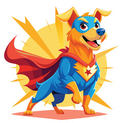 Dog superhero isolated on dynamic and vibrant vector illustration. 