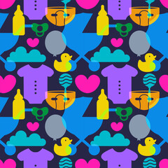 Baby Seamless Pattern Design, A Set of Simple Decorative Elements in a Hand Drawn on Style Cartoon Flat Illustration Template
