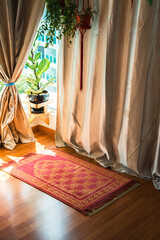 Prayer area in the room section, Islamic muslim home style in aparment.