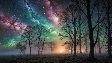 Obraz premium Ethereal Forest Under a Starry Sky