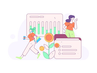 Flat vector illustration of business people operating work scene
