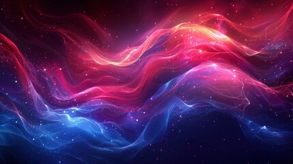 Abstract digital art with bright, colorful waves and starry patterns creating a mesmerizing and dynamic cosmic scene.