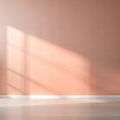 Soft Muted Coral: A minimalist Muted Coral blurred background with gentle shadows on the floor and wall, perfect for product display
