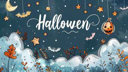 Halloween Fun Illustration - pumpkins, stars, and bats, creating a joyful atmosphere.