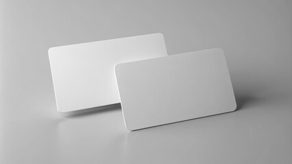 Modern 3d rendered horizontal business visiting card mock-up with front and back, isolated on light grey background, empty and ready for customization, presentation or design.