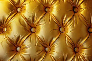 Fototapeta premium Close-up view of luxurious golden tufted leather texture with elegant button detailing, perfect for backgrounds, upholstery or interior design projects.