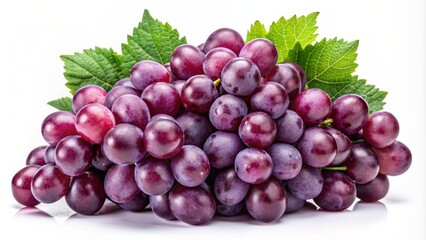 Fototapeta premium Fresh, luscious, and juicy, a vibrant cluster of purple grapes hangs together, stems attached, isolated on a transparent background, showcasing nature's sweet indulgence.