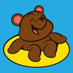 Funny Bear Cub cartoon characters floating at water using lifebuoy ring. Best for sticker, logo, and mascot with summer themes for kids