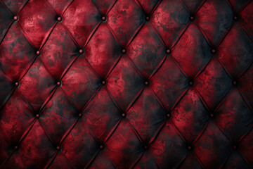 Luxurious dark red leather tufted upholstery with diamond pattern, creating a rich and elegant background texture perfect for a variety of design uses.