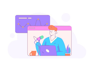 Flat vector illustration of business people operating work scene
