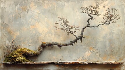 Elegant Bonsai Tree on Rock with Moss - Minimalist Nature Art - Zen Garden Decoration - Tranquil Indoor Plant - Natural Home Decor