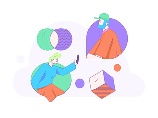 Flat vector illustration of business people operating work scene
