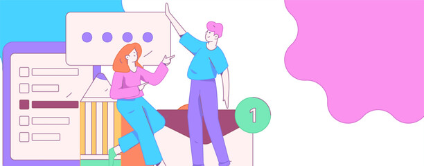 Flat vector illustration of business people operating work scene
