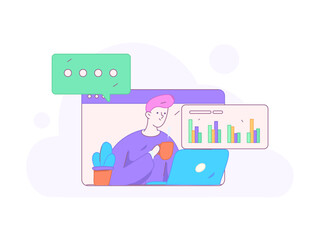 Flat vector illustration of business people operating work scene
