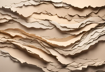 Beige backdrop covered in torn paper bits, offering a textured layered background with room for writing.