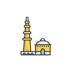 Qutab Minar icon design with white background stock illustration
