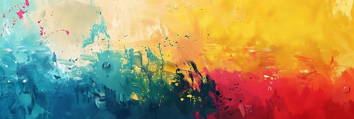 a colorful abstract painting featuring a red, yellow, green, and blue color scheme