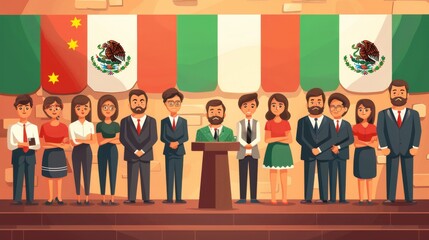 Cartoon vector people attending a speech by a government official on Mexico Independence Day Generative AI