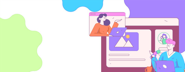 Flat vector illustration of business people operating work scene
