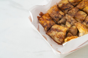 roti with egg, banana and chocolate