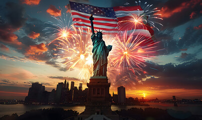 Statue of Liberty in Splendor: USA's Freedom Day Glow