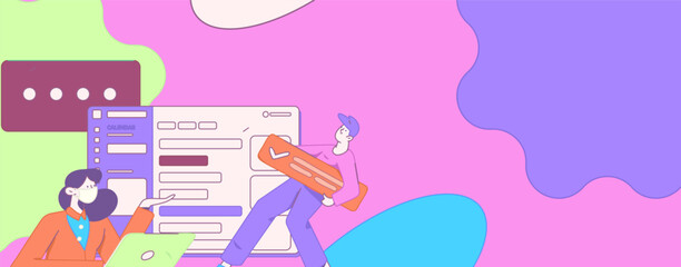 Flat vector illustration of business people operating work scene
