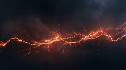 Flash of lightning. Thunder spark with storm clouds background.