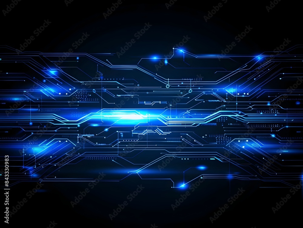 Wall mural futuristic digital circuitry and glowing geometric patterns backdrop