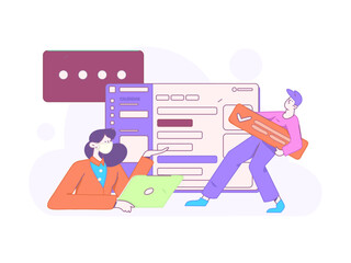 Flat vector illustration of business people operating work scene
