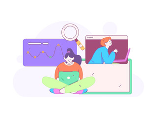 Flat vector illustration of business people operating work scene
