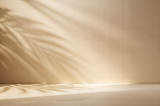 Creamy Beige Blur: A minimalist Creamy Beige blurred background with gentle shadows on the floor and wall, perfect for product display.
