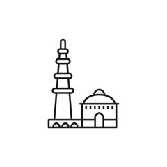 Qutab Minar icon design with white background stock illustration