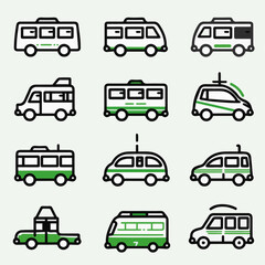 Outline icon set of Cute Transportation