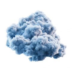 3D Render of a fluffy blue cloud isolated against a white background, representing abstract shape and softness.
