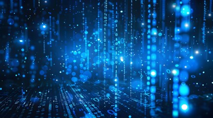 Glowing Futuristic Digital Matrix of Flowing Data and Energy in Neon Lights