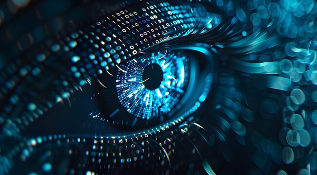 Futuristic Digital Eye Showcasing Technological Advancements in Data Analytics and Artificial Intelligence - Powered by Adobe