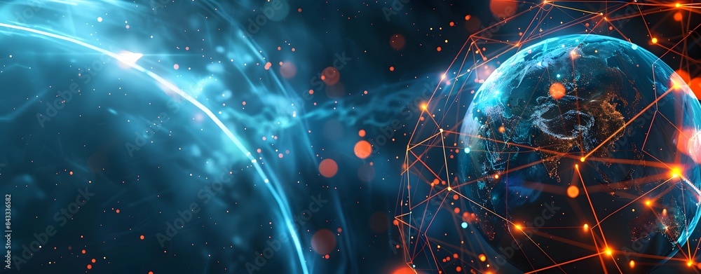 Poster dynamic global interconnected network with futuristic visualization