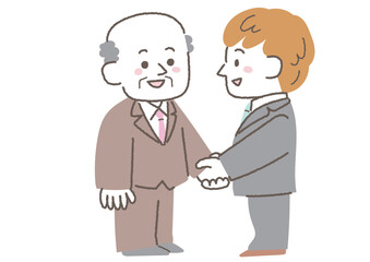 握手をしている中年サラリーマンと若いサラリーマンのイラスト