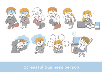 ストレスを感じているビジネスマンのイラストセット