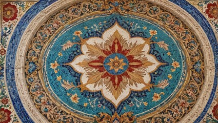 Intricate Mosaic Ceiling with Floral Patterns