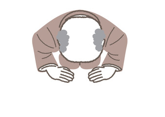 土下座をしている頭の禿げたビジネスマンのイラスト