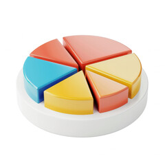 Obraz premium Colorful pie chart with six segments on a clean white background, perfect for business, finance, and data visualization projects.