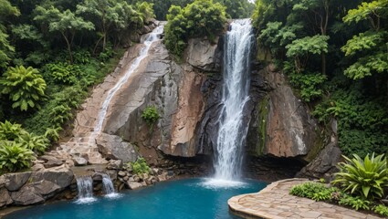 Fototapeta premium Lush Waterfall in a Tropical Paradise