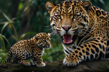 Fototapeta premium jaguar and baby 