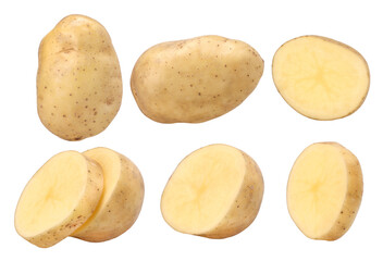 Potatoes, halves and slices isolated, transparent PNG,  PNG format, cut out