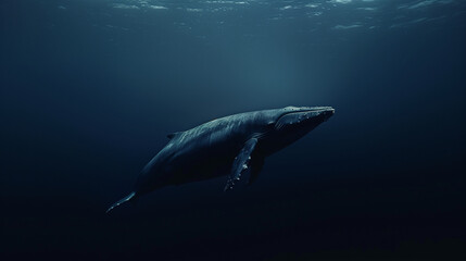 Fototapeta premium blue whale under deep blue ocean water