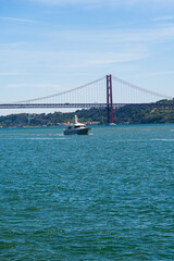 The 25th April Bridge, Ponte 25 de Abril in Portuguese, the longest suspension bridge in Europe. Connecting the city of Lisbon, capital of Portugal, to the municipality of Almada over the Tagus River.