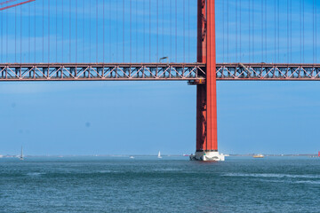 The 25th April Bridge, Ponte 25 de Abril in Portuguese, the longest suspension bridge in Europe. Connecting the city of Lisbon, capital of Portugal, to the municipality of Almada over the Tagus River.